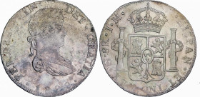 Ferdinand VII (1808-1833)
8 Reales. 1822. GUANAJUATO. J.M. 26,76 grs. Acuñación parcialmente floja. Pátina y restos de brillo original. MBC+. / Parti...