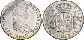 Ferdinand VII (1808-1833)
8 Reales. 1817. GUATEMALA. M. 26,88 grs. Rayitas de ajuste. Brillo original. EBC+. / Adjustment hairlines. Mint luster. Cho...