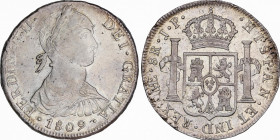 Ferdinand VII (1808-1833)
8 Reales. 1809. LIMA. J.P. 26,99 grs. Busto indígena. Leyenda: FERDIN. Brillo original. Rayita en anverso. EBC/EBC+. / Imag...