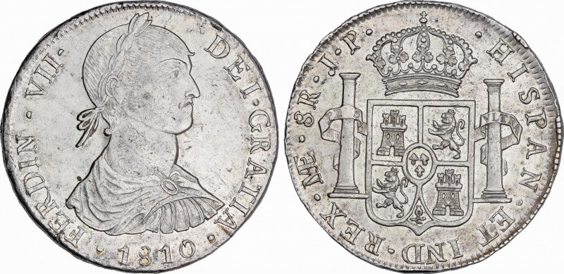 Ferdinand VII (1808-1833)
8 Reales. 1810. LIMA. J.P. 27,61 grs. Busto indígena....