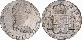 Ferdinand VII (1808-1833)
8 Reales. 1815. LIMA. J.P. 26,68 grs. SC. / Uncirculated. AC-1248; Cal-483. Adq. M. Dunigan - Diciembre 1989.