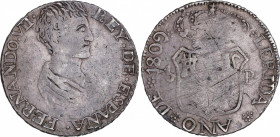 Ferdinand VII (1808-1833)
5 Pesetas. 1809. LLEIDA. 27,27 grs. Pátina, acuñación descuidada. Muy rara. MBC+. / Patina. Sloppy strike. Very rare and ch...