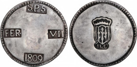 Ferdinand VII (1808-1833)
5 Pesetas. 1809. LLEIDA. 29,68 grs. AR. Reproducción realizada con posterioridad KM-10. Moneda de fantasía. 5 Pesetas de Ll...