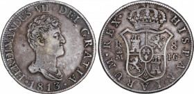 Ferdinand VII (1808-1833)
8 Reales. 1813/2. MADRID. I.G. 26,90 grs. Pátina oscura. MBC. / Dark patina. Very fine. AC-1262; Cal-499. Ex Áureo 1 - 25 A...