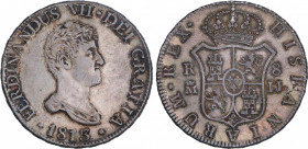Ferdinand VII (1808-1833)
8 Reales. 1813. MADRID. I.J. 26,98 grs. Bonita pátina y restos de brillo original subyacente. Pequeñas rayitas. EBC. / Nice...