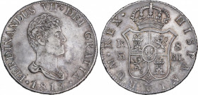 Ferdinand VII (1808-1833)
8 Reales. 1813. MADRID. GJ/IJ. 26,91 grs. Ni AC ni Cal catalogan esta corrección de ensayadores. Rara. MBC+/EBC-. / Neither...