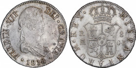 Ferdinand VII (1808-1833)
8 Reales. 1818/29. MADRID. G.J. 26,70 grs. EBC+. / Choice extremely fine. AC-1274 var; Cal-508 var. Adq. Numismática Sant J...