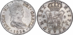 Ferdinand VII (1808-1833)
8 Reales. 1824. MADRID. AJ/GJ. 26,96 grs. Acuñación algo floja. Restos de brillo original. MBC+. / Slightly weak strike. Lu...