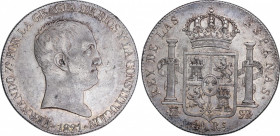 Ferdinand VII (1808-1833)
20 Reales. 1821. MADRID. S.R. 26,98 grs. Acuñación algo floja. Restos de brillo original. Muy escasa. EBC-. / Slightly weak...