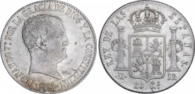 Ferdinand VII (1808-1833)
20 Reales. 1822. MADRID. S.R. 26,75 grs. Acuñación algo floja normal en esta pieza. EBC-. / Somewhat weak strike normal on ...