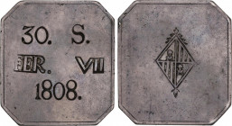 Ferdinand VII (1808-1833)
30 Sous. 1808. MALLORCA. 26,69 grs. Cospel octogonal. EBC. / Octagonal planchet. Extremely fine. AC-1285; Cal-519. Ex Carlo...