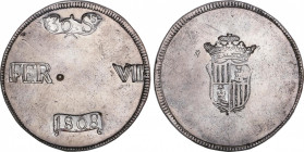 Ferdinand VII (1808-1833)
30 Sous. 1808. MALLORCA. 26,57 grs. FER en cartela. EBC-. / FER in cartouche. Almost extremely fine. AC-1292; Cal-524. Adqu...