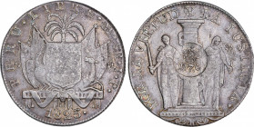 Ferdinand VII (1808-1833)
8 Reales. (1832-1834). MANILA. 27,11 grs. Resello F.7º superado de corona sobre 8 Reales PERÚ LIBRE 1823 Lima-JP KM-80 de F...