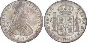 Ferdinand VII (1808-1833)
8 Reales. 1808. MÉXICO. T.H. 26,82 grs. Acuñación algo floja. Brillo original. Limpiada en reverso. SC. / Somewhat weak str...