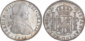 Ferdinand VII (1808-1833)
8 Reales. 1811. MÉXICO. H.J. 26,94 grs. Busto imaginario. Pleno brillo original. Levísimas rayitas. SC-/SC. / Imaginary bus...