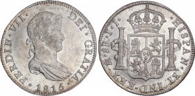 Ferdinand VII (1808-1833)
8 Reales. 1815. MÉXICO. J.J. 26,98 grs. Pleno brillo original. EBC+. / Full mint luster. Choice extremely fine. AC-1329; Ca...