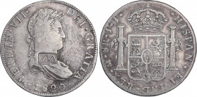 Ferdinand VII (1808-1833)
8 Reales. 1820. MÉXICO. J.J. 26,46 grs. Resello rectangular de Morelos en anverso no genuino. . MBC-. / Morelos rectangular...
