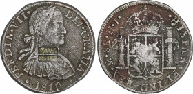 Ferdinand VII (1808-1833)
8 Reales. 1811. MONCLOVA. No encapsulada por NGC QUESTIONABLE C/S (nº 578153-007) por contramarca cuestionable. Anv.: MVA /...