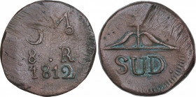 Ferdinand VII (1808-1833)
8 Reales. 1812. MORELOS. 19,45 grs. AE. Sin adornos. Ligeras oxidaciones. MBC-. / Without ornaments. Slight corrosions. Alm...