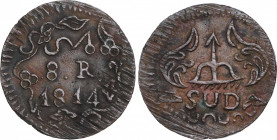 Ferdinand VII (1808-1833)
8 Reales. 1814. MORELOS. 16,91 grs. AE. Con adornos. EBC. / With ornaments. Extremely fine. AC-1344; Cal-580. Adq. Carlos F...