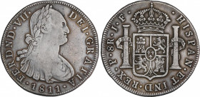 Ferdinand VII (1808-1833)
8 Reales. 1811. POPAYÁN. J.F. 26,79 grs. Busto de Carlos IV. Algo pulida en anverso. Muy rara. MBC-. / Charles IV bust. Alt...