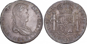 Ferdinand VII (1808-1833)
8 Reales. 1813. POTOSÍ. P.J. 26,96 grs. Bonita pátina. Pequeñas zonas de plata agria. EBC. / Nice patina. Small areas with ...