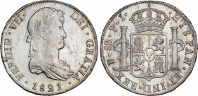 Ferdinand VII (1808-1833)
8 Reales. 1821. POTOSÍ. P.J. 26,94 grs. Brillo original. Rayitas. EBC. / Mint luster. Hairlines. Extremely fine. AC-1385; C...