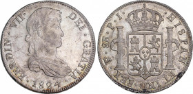 Ferdinand VII (1808-1833)
8 Reales. 1824. POTOSÍ. P.J. 26,98 grs. Pleno brillo original. Bello ejemplar. SC. / Full mint luster. Beautiful piece. Unc...