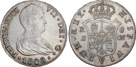 Ferdinand VII (1808-1833)
8 Reales. 1808. SEVILLA. C.N. 27,11 grs. Brillo original. EBC+. / Mint luster. Choice extremely fine. AC-1411; Cal-634. Adq...
