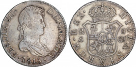Ferdinand VII (1808-1833)
8 Reales. 1815. SEVILLA. C.J. 26,98 grs. Rayitas. MBC. / Hairlines. Very fine. AC-1416; Cal-639. Adq. Moreda - Octubre 1987...