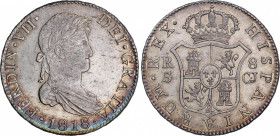 Ferdinand VII (1808-1833)
8 Reales. 1818. SEVILLA. C.J. 27,19 grs. Pátina y brillo original. Bonita pieza. EBC/EBC+. / Patina and mint luster. Beauti...