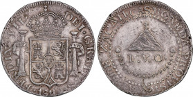 Ferdinand VII (1808-1833)
8 Reales. 1811. ZACATECAS. 28,28 grs. Castillos y leones. Moneda provisional. Pátina y restos de brillo original. Rara así....
