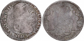Ferdinand VII (1808-1833)
8 Reales. 1813. ZACATECAS. F.P. 26,53 grs. Canto liso. Acuñación floja y descuidada. BC. / Flat edge. Weak and sloppy strik...