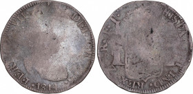 Ferdinand VII (1808-1833)
8 Reales. 1814. ZACATECAS. F.P. 26,29 grs. Acuñación floja y descuidada. Pátina. Escasa. BC-. / Weak and sloppy strike. Pat...