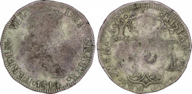 Ferdinand VII (1808-1833)
8 Reales. 1814. ZACATECAS. A.G. 25,87 grs. Canto liso. Acuñación floja y descuidada. BC. / Flat edge. Weak and sloppy strik...