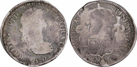 Ferdinand VII (1808-1833)
8 Reales. 1815. ZACATECAS. A.G. 25,57 grs. Canto con cordoncillo. Acuñación descuidada. BC+. / Milled edge. Sloppy strike. ...