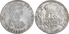 Ferdinand VII (1808-1833)
8 Reales. 1818. ZACATECAS. A.G. 25,95 grs. MBC+. / Choice very fine. AC-1459; Cal-689. Adq. Numismática Sant Jordi - Febrer...