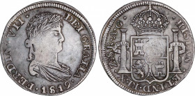 Ferdinand VII (1808-1833)
8 Reales. 1819/9181. ZACATECAS. A.G. 26,53 grs. Acuñación algo floja. Escasa. MBC. / Somewhat weak strike. Scarce and very ...