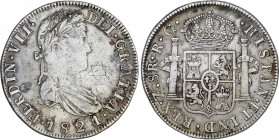 Ferdinand VII (1808-1833)
8 Reales. 1821. ZACATECAS. R.G. 26,67 grs. Marca de ceca: Z. Valor: 8 R. Graffiti en anverso. Escasa. MBC/MBC+. / Mint mark...