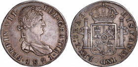Ferdinand VII (1808-1833)
8 Reales. 1821. ZACATECAS. A.Z. 26,91 grs. Pátina. Rayitas en anverso. MBC+. / Patina. Hairlines on obverse. Choice very fi...