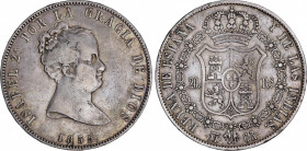 Elisabeth II (1833-1868)
20 Reales. 1835. MADRID. C.R. 26,81 grs. Pátina. MBC. / Patina. Very fine. AC-579; Cal-160. Adq. Carlos Fuster - Marzo 1988....