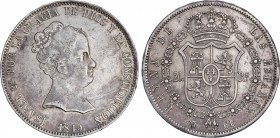 Elisabeth II (1833-1868)
20 Reales. 1849. MADRID. C.L. 25,99 grs. Pequeños golpecitos. Pátina. MBC+/EBC-. / Very small bumps. Patina. Choice very fin...
