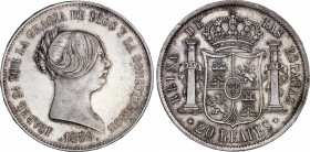 Elisabeth II (1833-1868)
20 Reales. 1850. MADRID. 25,98 grs. Pátina irregular con brillo original. EBC. / Uneven patina with mint luster. Extremely f...