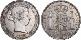Elisabeth II (1833-1868)
20 Reales. 1855. MADRID. Encapsulada por NGC PF 60 (nº 5781046-009). 25,84 grs. En marzo de 2018 se subastó otro ejemplar MB...