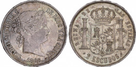 Elisabeth II (1833-1868)
2 Escudos. 1868. MADRID. (*18-68). 26,04 grs. Pequeños golpecitos. Brillo original con pátina. EBC/EBC+. / Very small bumps....