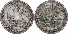Elisabeth II (1833-1868)
1 Peso. 1833. MANILA. 25,71 grs. Resello Y-II coronado sobre 8 Reales México 1833 Guanajuato-M.J. MBC. / Crowned Y-II counte...