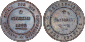 Cantonal Revolution (1873-1874)
5 Pesetas. Septiembre 1873. CARTAGENA. AE. Encapsulada por NGC MS 63 BN (nº 5781054-031). 21,20 grs. AE. Prueba defin...