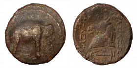 SELEUKID KINGS OF SYRIA, Seleukos I Nikator, 312-281 BC. (Bronze, 7.54 g, 20 mm), Apamea-on-the-Orontes, circa 300-281 BC. Elephant standing right. Re...