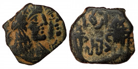 NABATAEA. Rabbel II, with Gamilat. AD 70-106. Æ (bronze, 2.63 g, 16 mm). Petra. Jugate, laureate busts of Rabbel and Gamilat, draped, right. Rev. Cros...