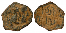 NABATAEA. Rabbel II, with Gamilat. AD 70-106. Æ (bronze, 2.59 g, 16 mm). Petra. Jugate, laureate busts of Rabbel and Gamilat, draped, right. Rev. Cros...